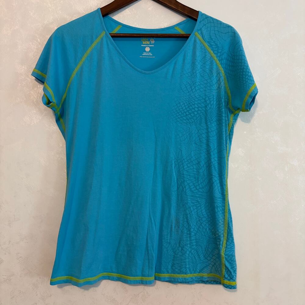 Mountain Hardwear Numasa Short Sleeve Athletic Tee Blue/Lime Organic Cotton M
